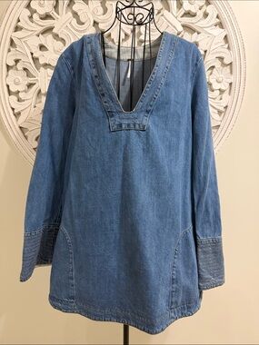 Free People Denim Blue V-Neck Tunic